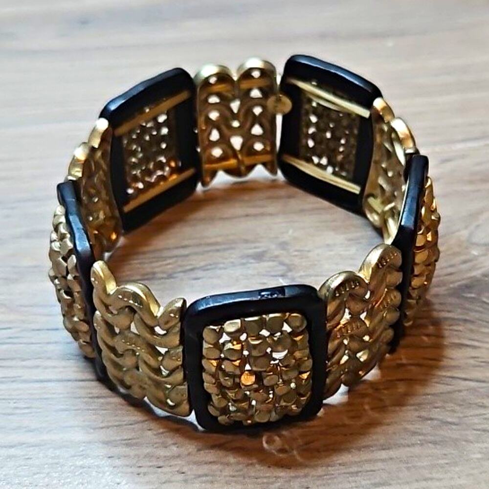 Roxanne Assoulin Gold Tone & Black Stretch Bangle Bracelet